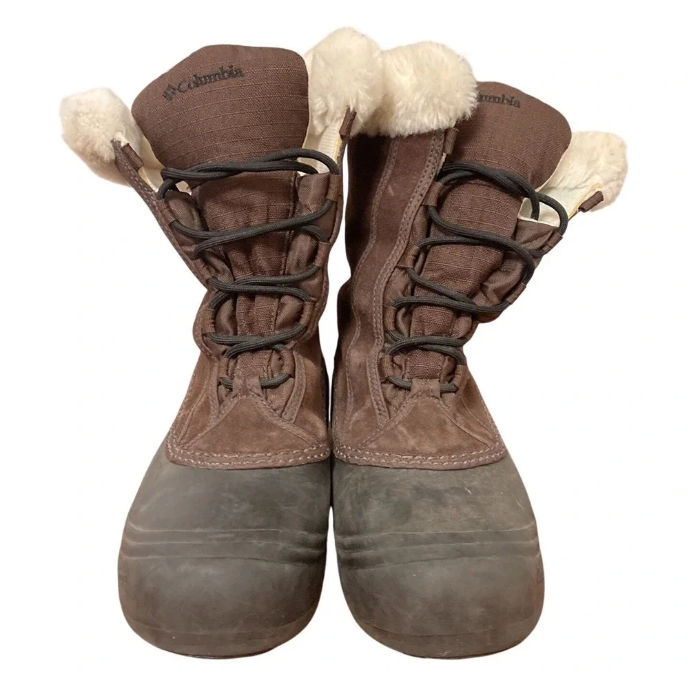 Sz 8 Columbia Techlite Winter Mid Calf Snow Boots Faux Fur -25 Brown Suede Bratz